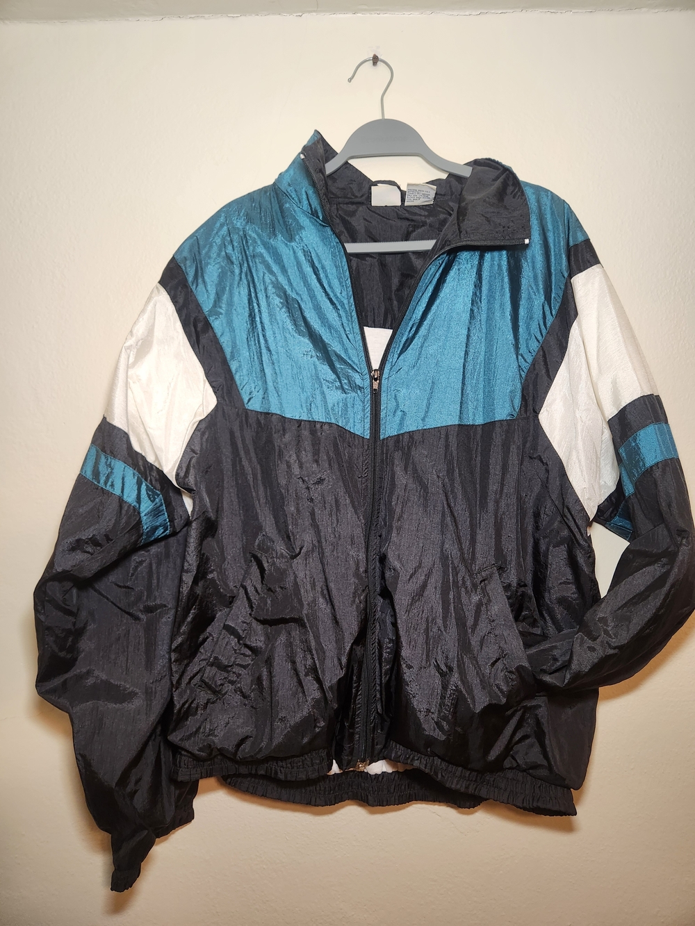 Vintage Black and Teal Colorblock Windbreaker Jacket